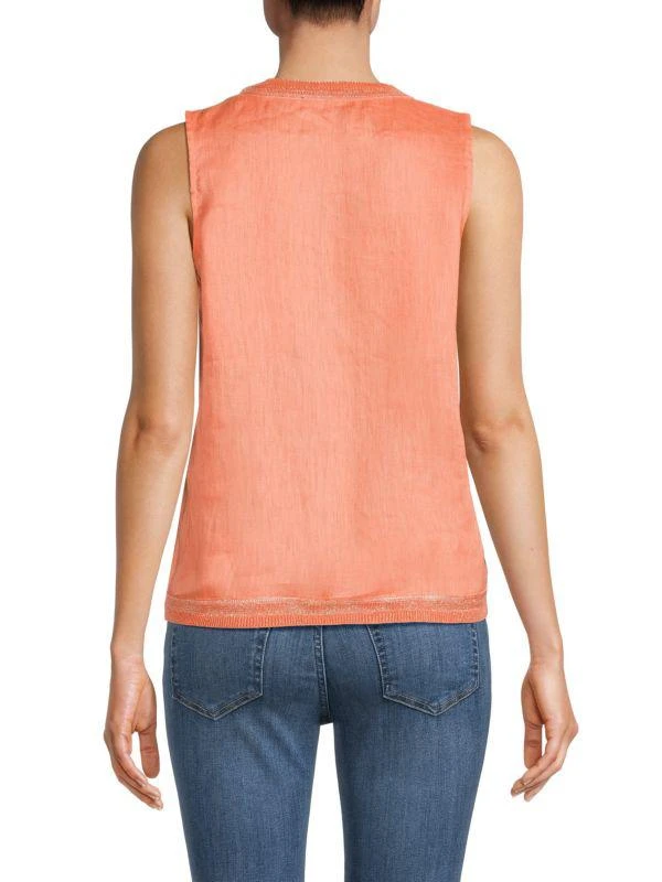Saks Fifth Avenue 100% Linen Shimmer-Trim Tank 2