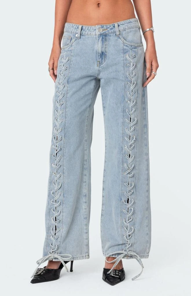 Edikted Laced Up Low Rise Jeans 2