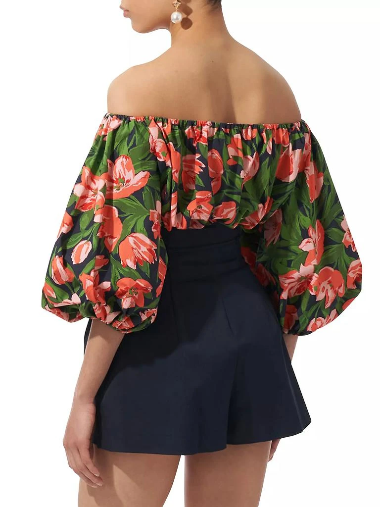 Carolina Herrera Floral Stretch-Cotton Puff-Sleeve Off-the-Shoulder Top 4