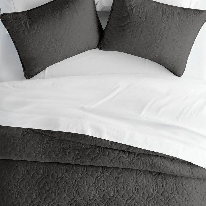 IENJOY HOME Damask Stitch Gray Quilt Coverlet Set Contemporary Ultra Soft Microfiber Bedding 1