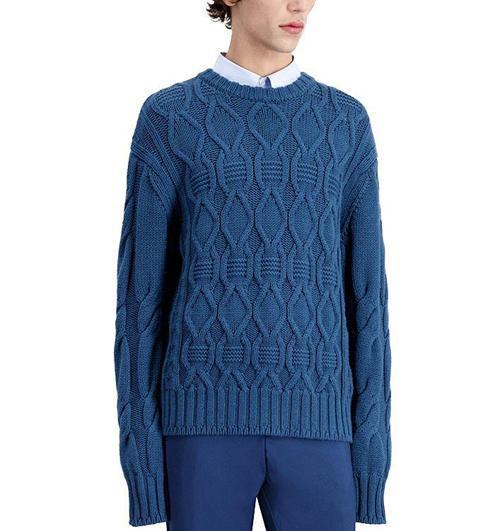 The Kooples Double Torsade Wool Cable Knit Comfort Fit Crewneck Sweater