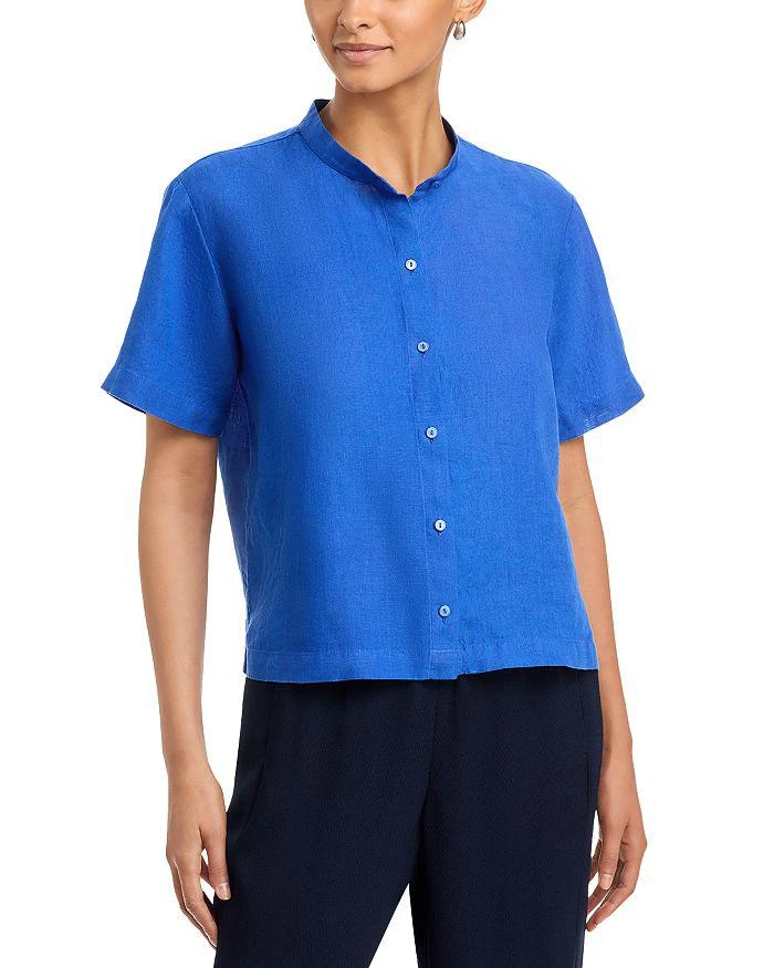 Eileen Fisher Mandarin Collar Short Sleeve Shirt