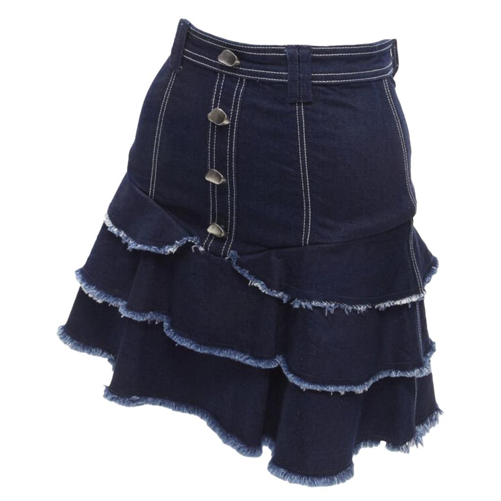 Aje Aje hamme silver buttons ayed edge tie denim skirt