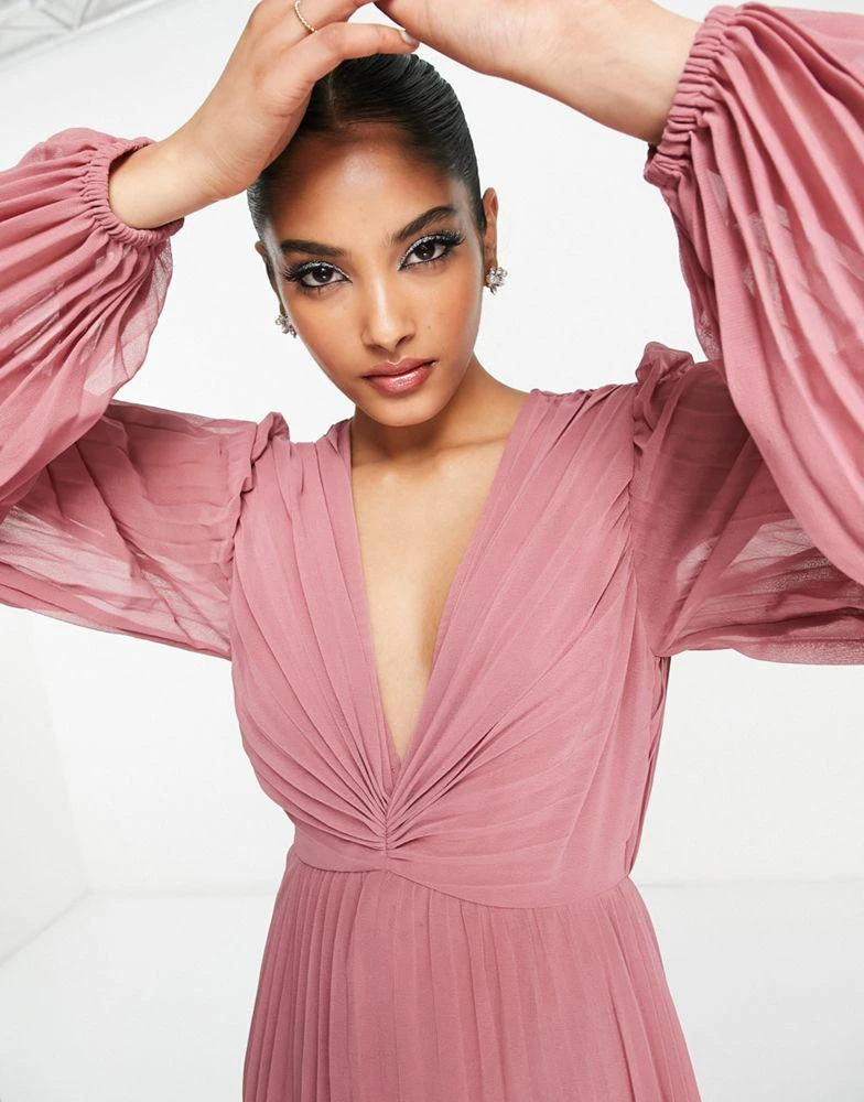 ASOS ASOS DESIGN pleated bodice plunge neck midi dress in rose 3