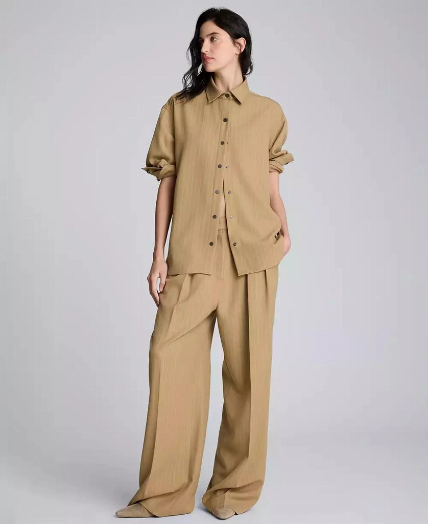 Kenneth Cole Women's Drop Shoulder Pinstripe Boyfriend Top 1