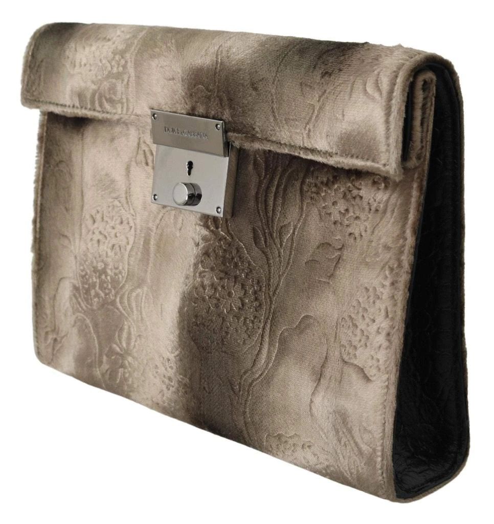 Dolce & Gabbana Dolce & Gabbana  Beige Velvet Floral Leather Men Document Briefcase 4