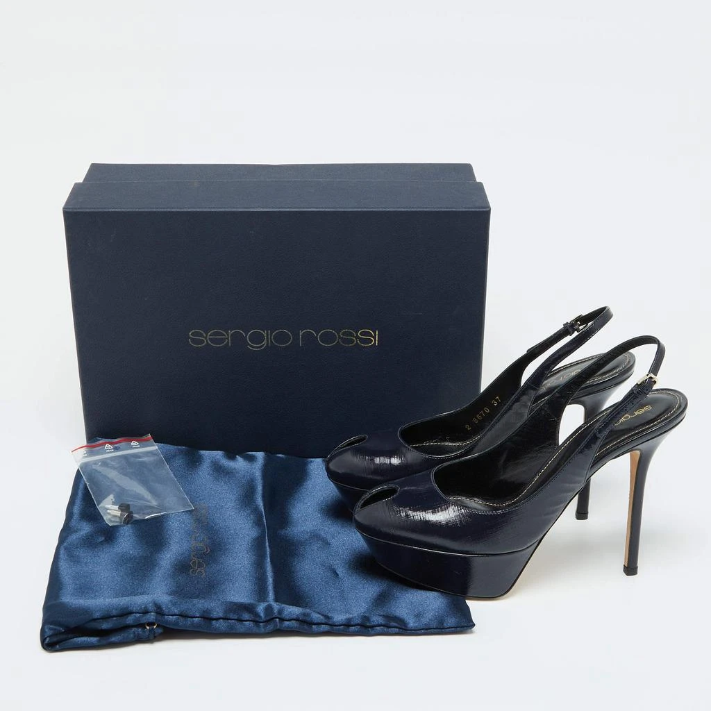 Sergio Rossi Sergio Rossi Blue Patent Leather Peep Toe Slingback Pumps Size 37 9