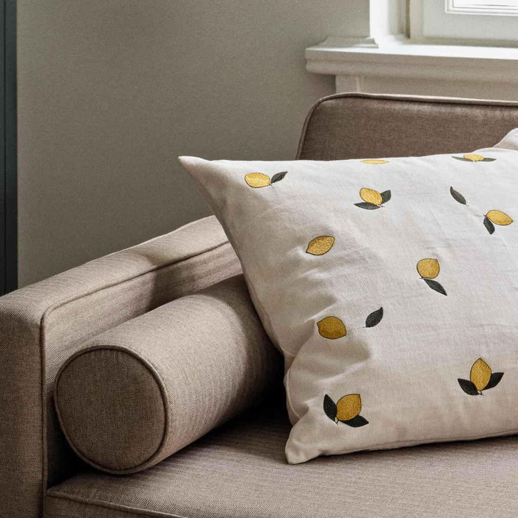 Broste Copenhagen Broste Copenhagen Embroidered Cushion Cover - Lemon - 40cm x 60cm 2