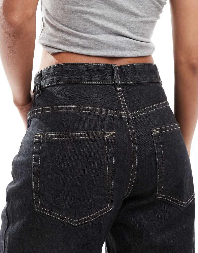 Bershka Bershka ultra wide leg contrast stitch jeans in black 4
