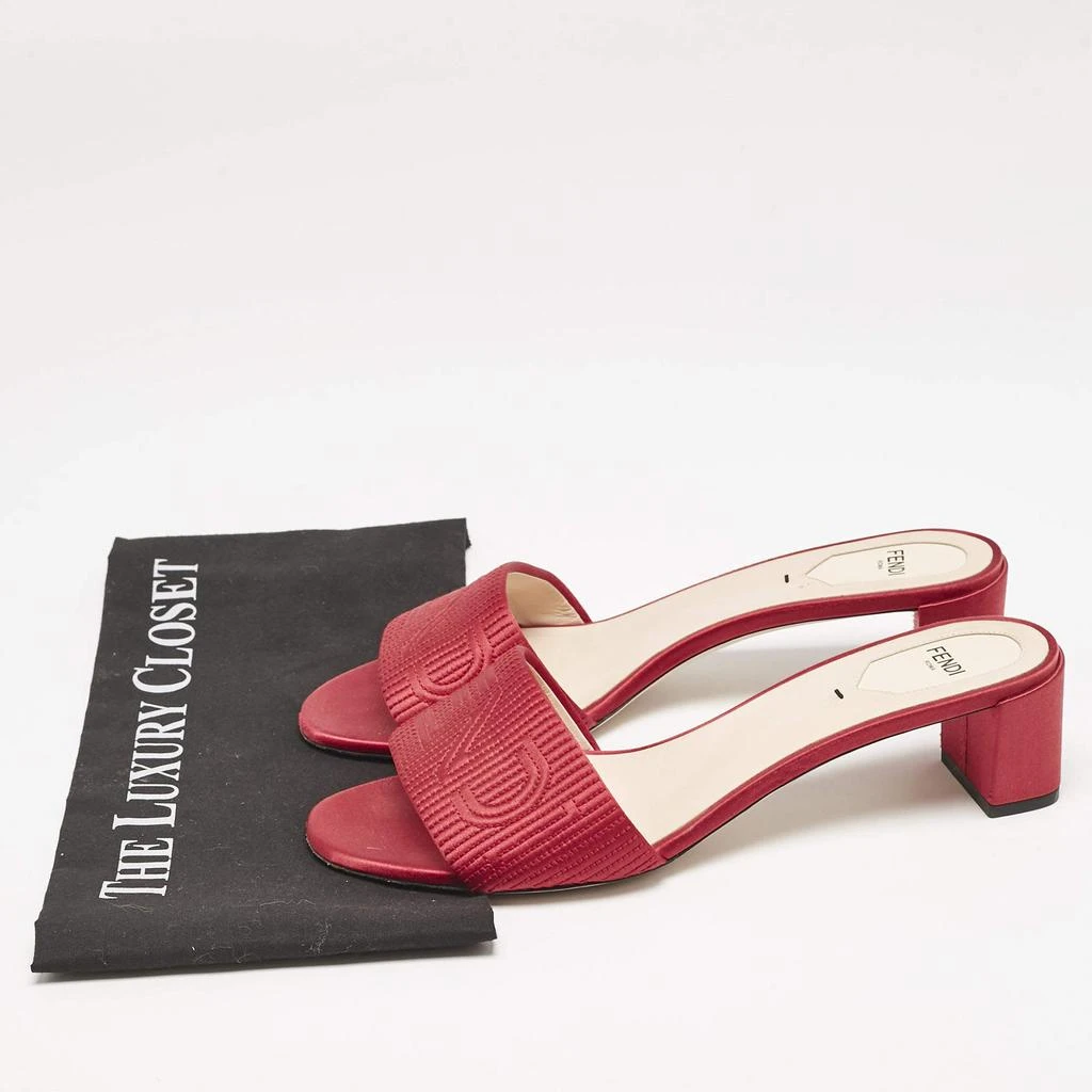 Fendi Fendi Red Satin Logo Embroidered Block Heel Slide Sandals Size 40 9