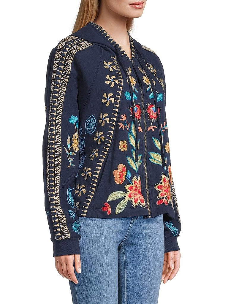 Johnny Was Embroidered Cotton Zip-Front Hoodie 4