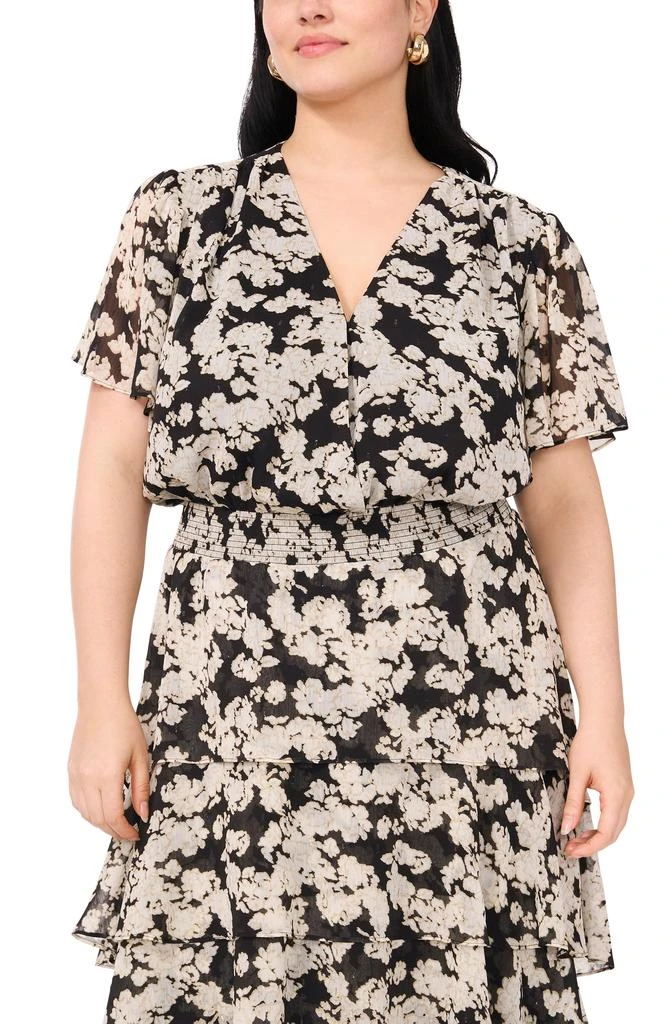 Vince Camuto Floral Tiered Flutter Sleeve Midi Dress 3