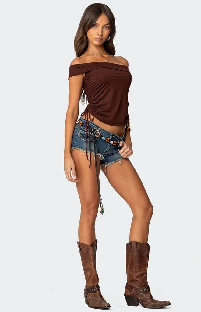 Edikted Studded Low Rise Denim Micro Shorts 3