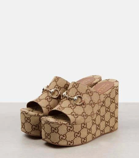 Gucci Horsebit GG Canvas wedge mules 4