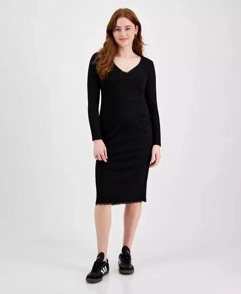 Planet Heart Juniors' Rib-Knit Long Sleeve Midi Dress 1