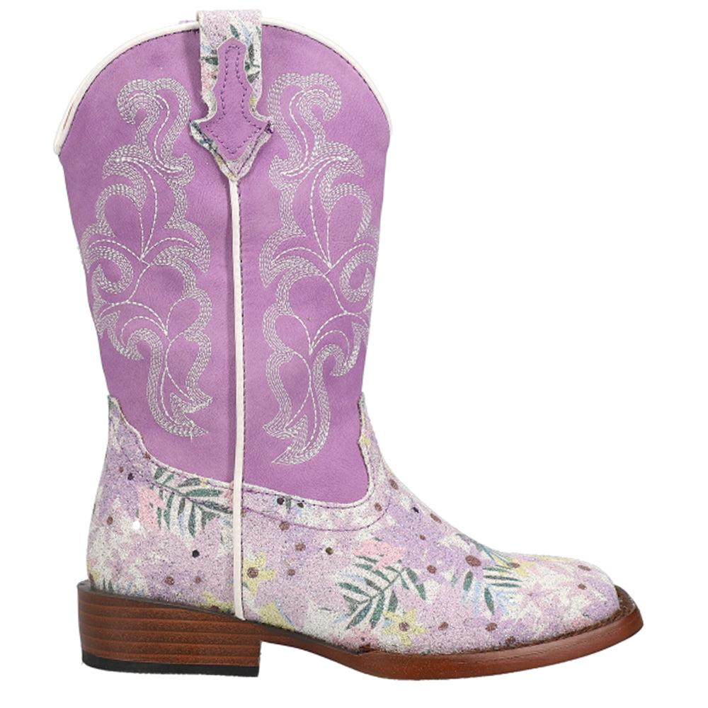 Roper Glitter Floral Square Toe Cowboy Boots (Little Kid-Big Kid)