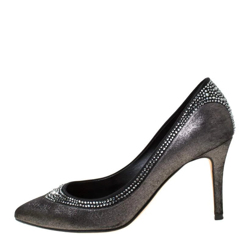 Gina Gina Crystal Embellished Textured Fabric Pointed Toe Pumps Size 37 2