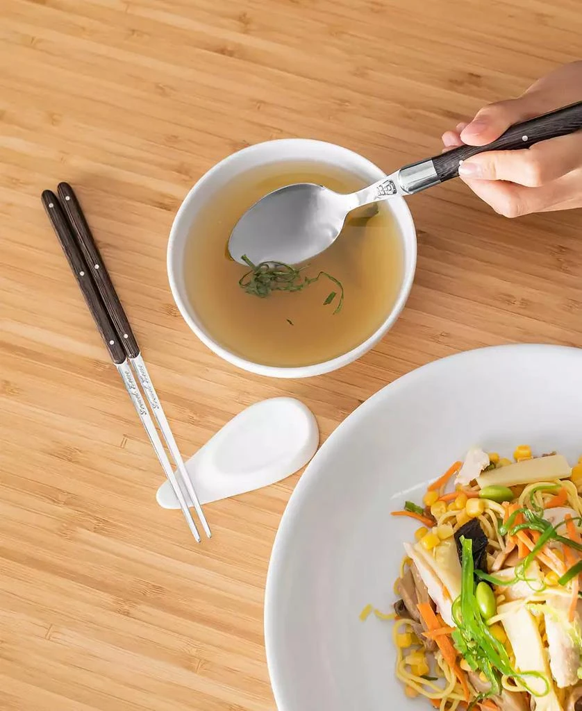 French Home Wenge Wood Chopsticks, Laguiole Spoons and Ceramic Rests, Set of 2 Pairs 4