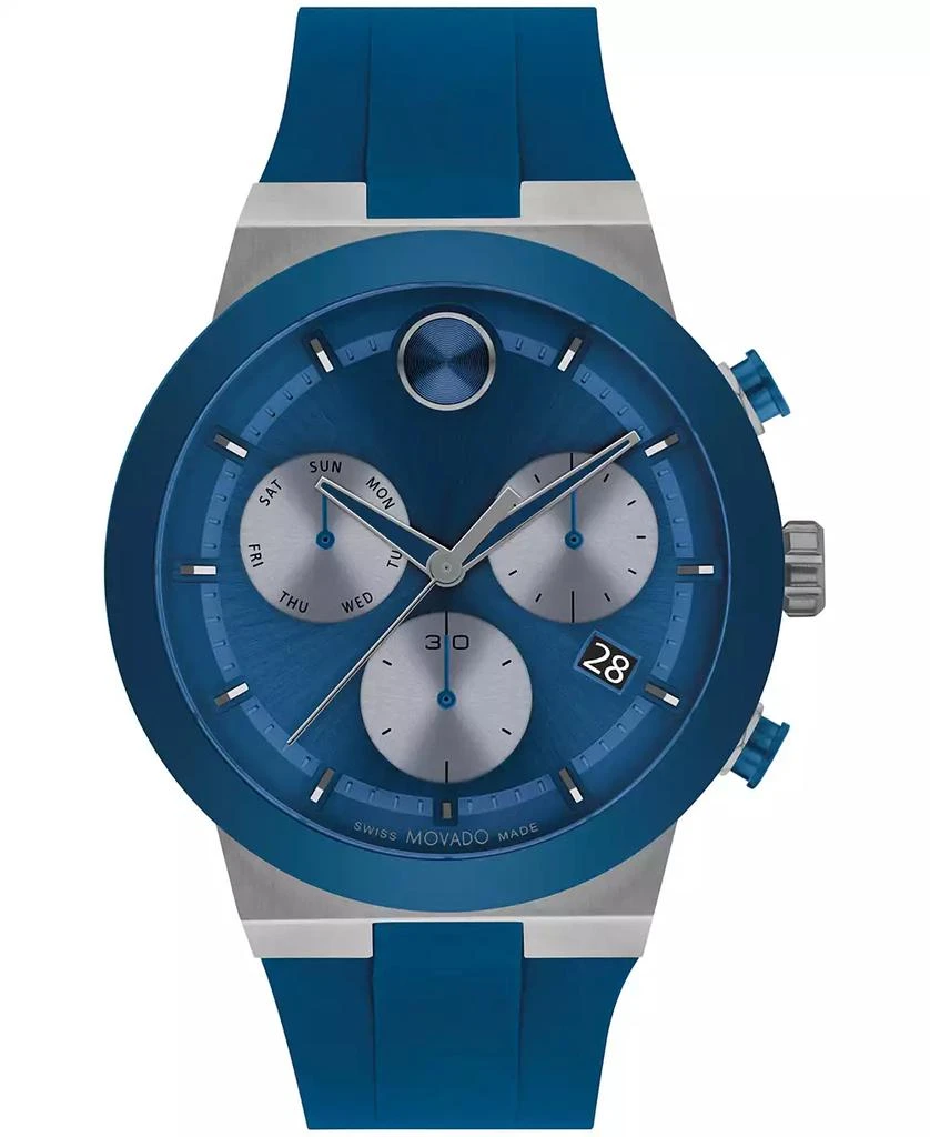 Movado Men's Bold Fusion Swiss Quartz Chrono Blue Silicone Watch 44.50mm 1