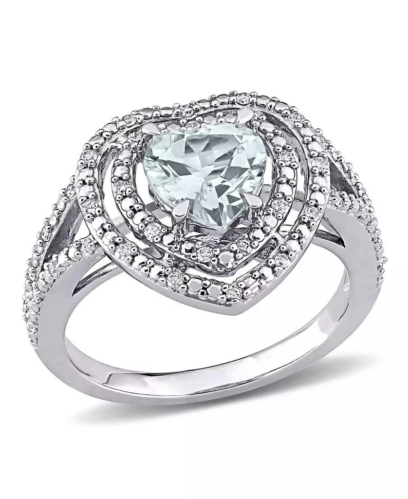 Macy's Aquamarine (1 1/2 ct. t.w.) and Diamond (1/5 ct. t.w.) Halo Heart Ring in 10k White Gold 1