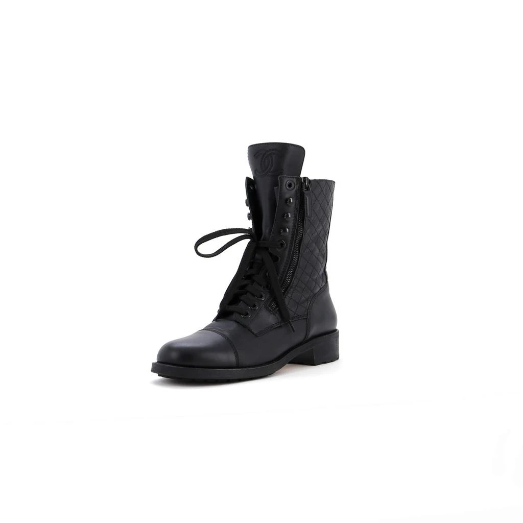 Chanel Women's CC Zip Up Combat Boots Quilted Leather 1