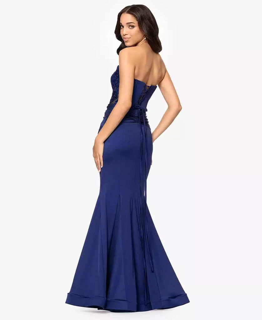 Blondie Nites Juniors' Embroidered Corset Trumpet Gown 2