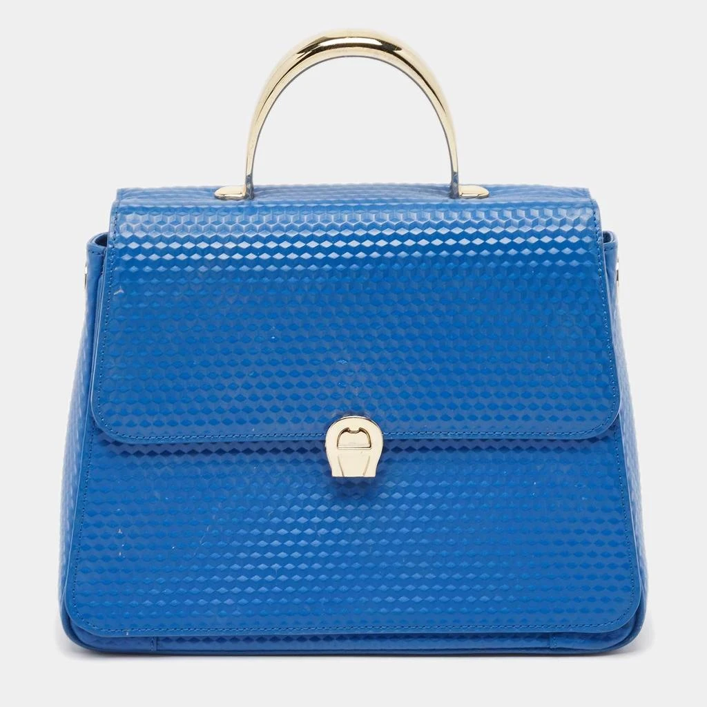 Aigner Aigner Blue Embossed Leather Genoveva M Top Handle Bag 1