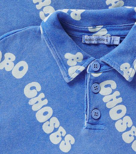 BOBO CHOSES Printed waffle-knit cotton polo shirt