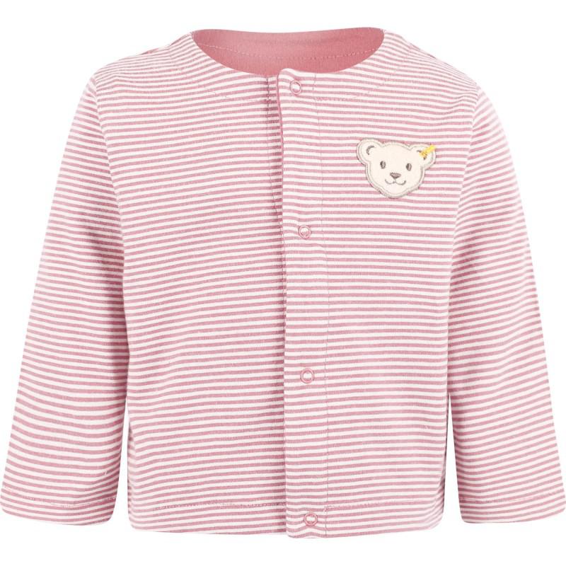 Steiff Logo bear reversible cardigan in light pink and striped white