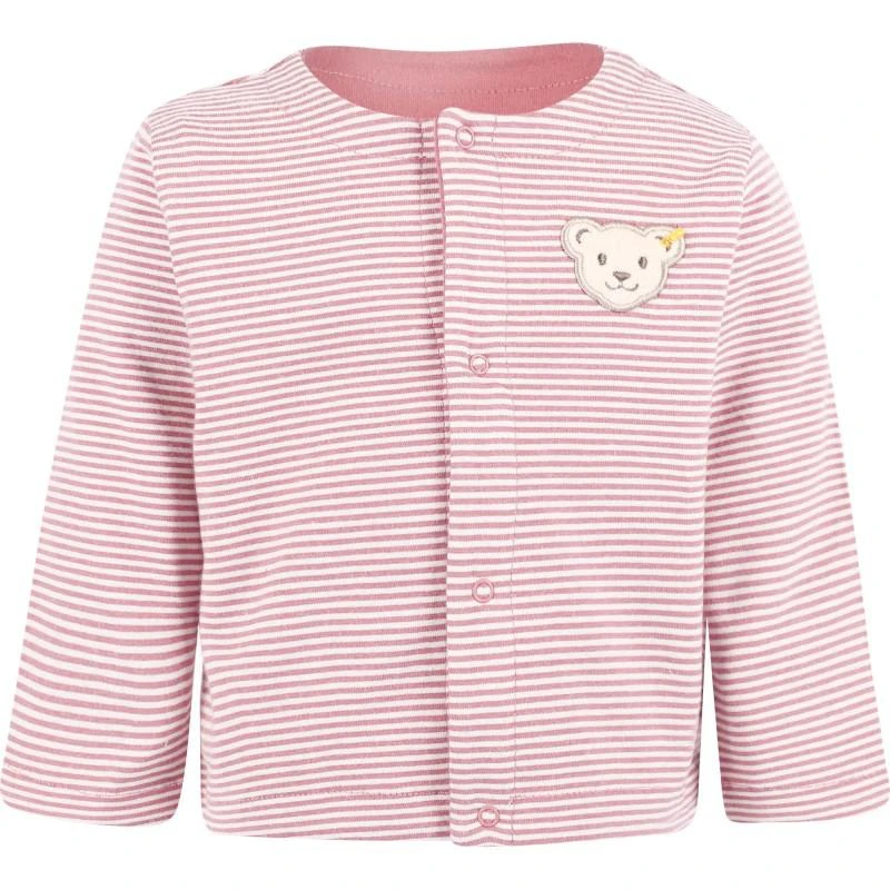 Steiff Logo bear reversible cardigan in light pink and striped white 2