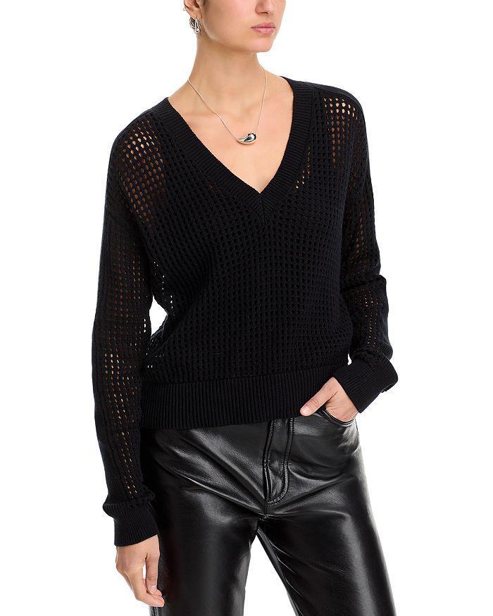 ATM Anthony Thomas Melillo V Neck Mesh Stitch Sweater