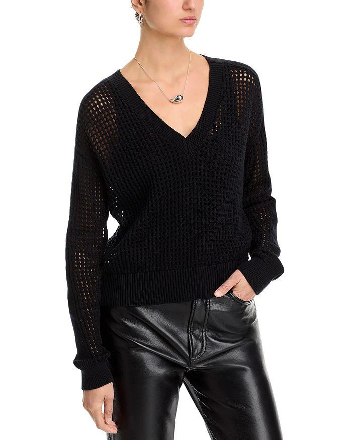 ATM Anthony Thomas Melillo V Neck Mesh Stitch Sweater 1