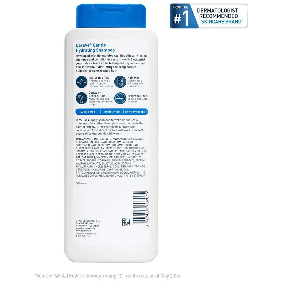 CeraVe Gentle Hydrating Shampoo, Sulfate & Paraben Free, All Hair Types Fragrance Free 6