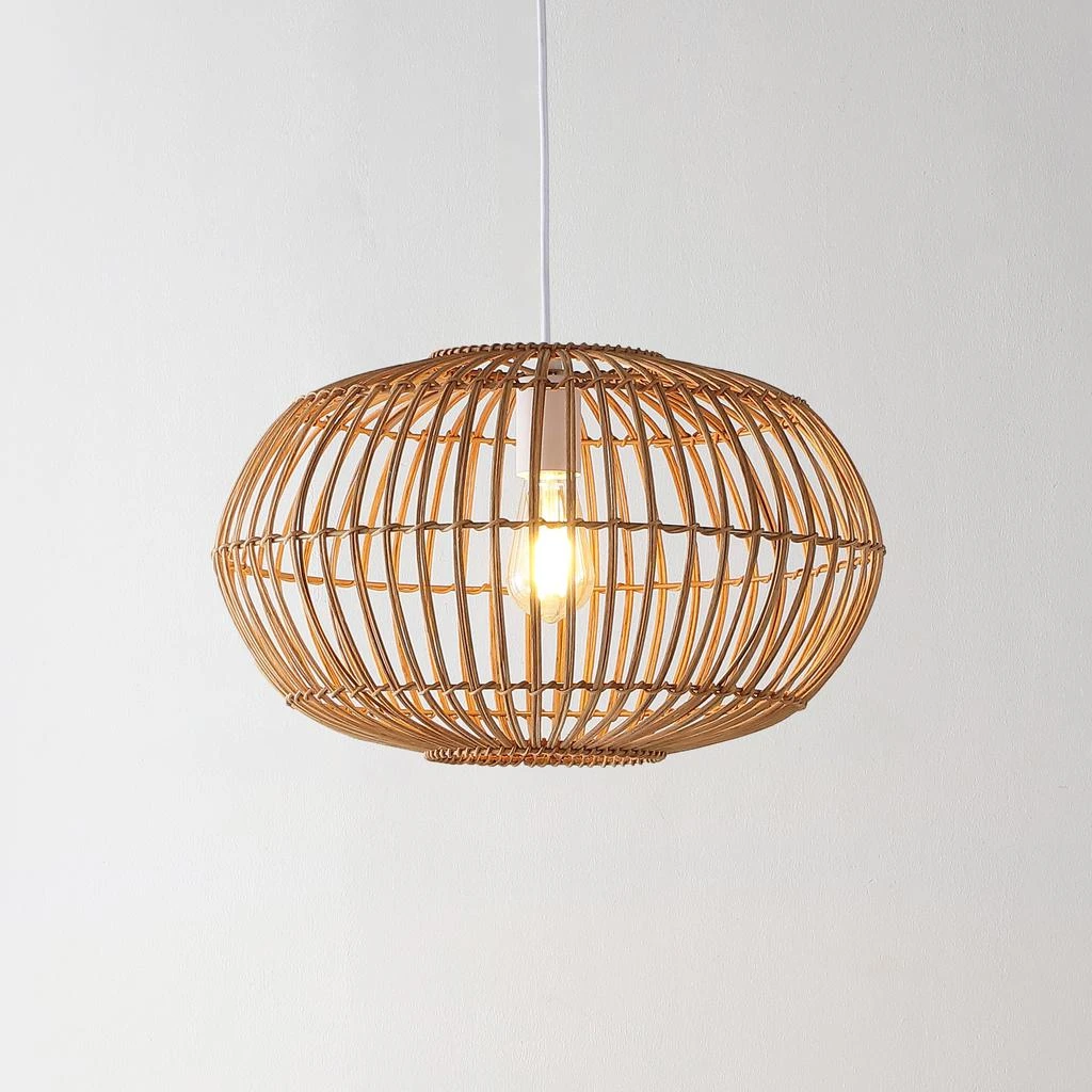 JONATHAN Y Leo 17.5" 1-Light Farmhouse Coastal Rattan 180" Cord Plug-In or Hardwired LED Pendant 3