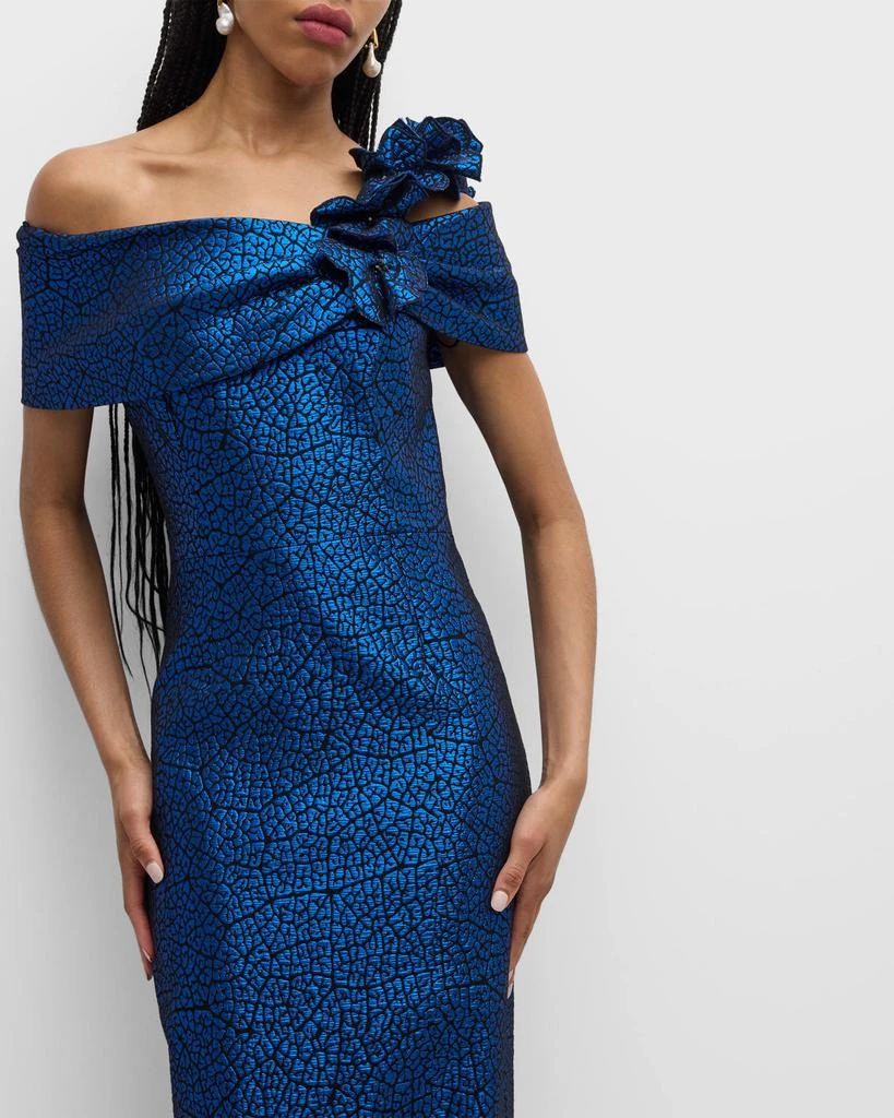 Teri Jon One-Shoulder Metallic Jacquard Column Gown 6