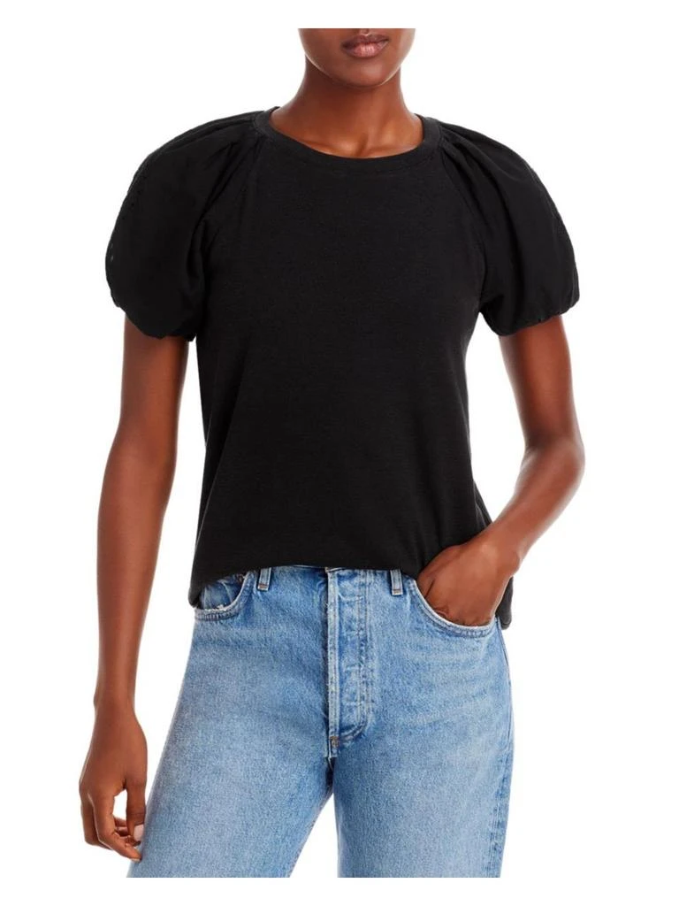 7 For All Mankind Womens Mixed Media Puff Sleeves Pullover Top 1