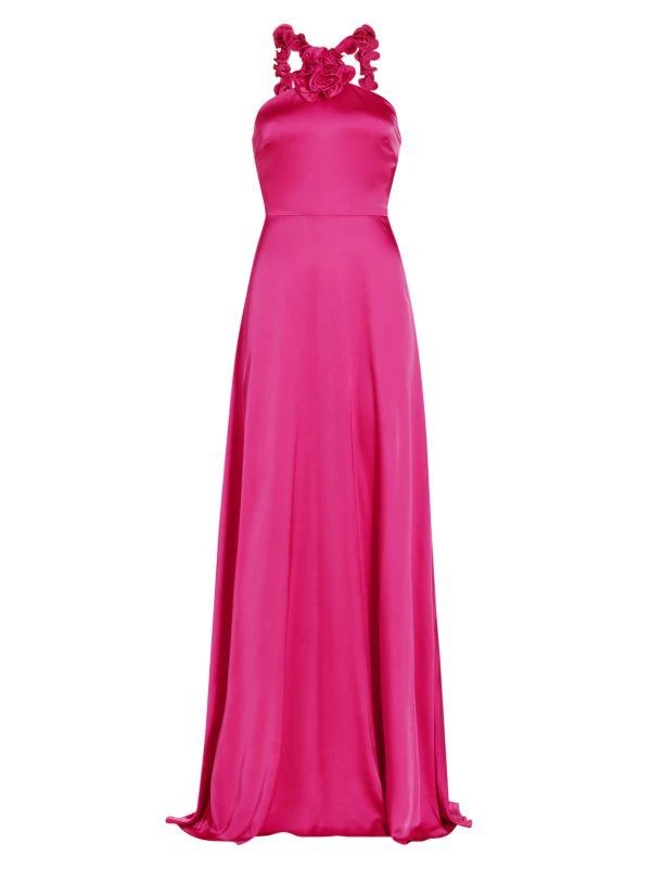 AMUR Priyanka Satin Rosette Gown 5