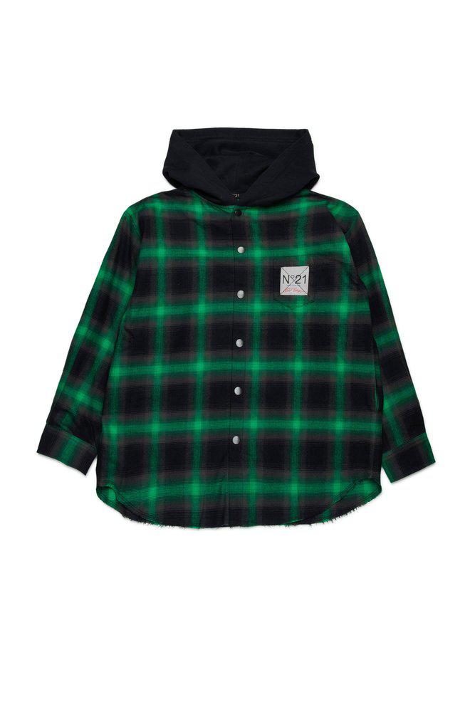 N°21 N°21 Kids Logo Patch Checked Hooded Shirt