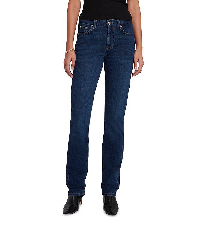 7 For All Mankind Kimmie Mid Rise Straight Leg Jeans in Rinsed Indigo