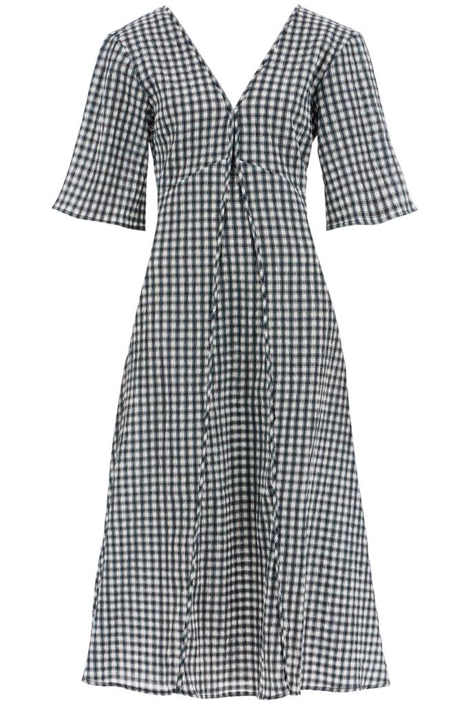 Ganni Shirred Checked Seersucker Midi Dress Size 32 US XS | eBay