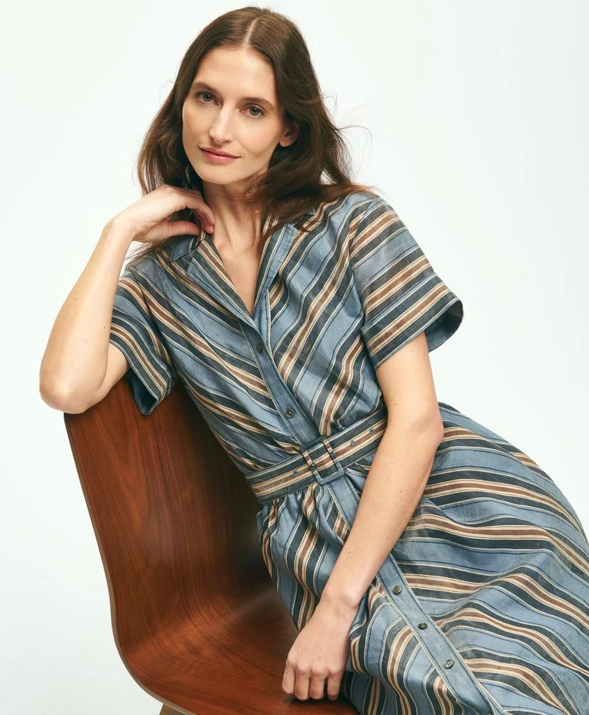 Brooks Brothers Nipped-Waist Chevron Shirt Dress In Linen Blend 2