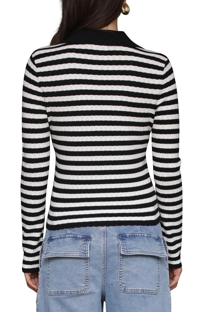Avec Les Filles Striped Pointelle Polo Cardigan 3