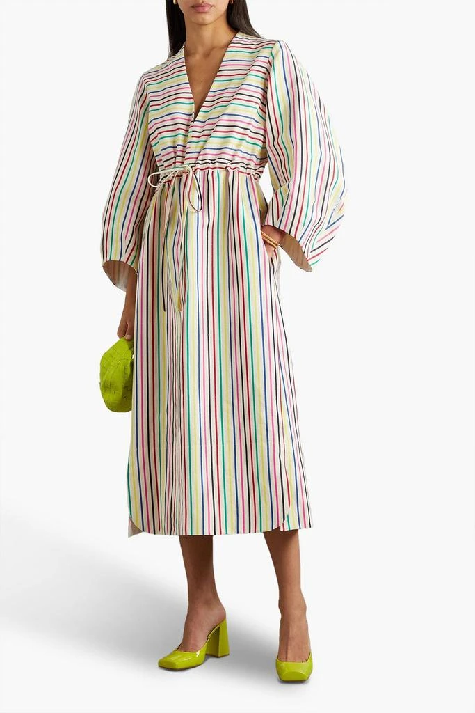 Rosie Assoulin Vivella gathered striped cotton and linen-blend midi dress 2