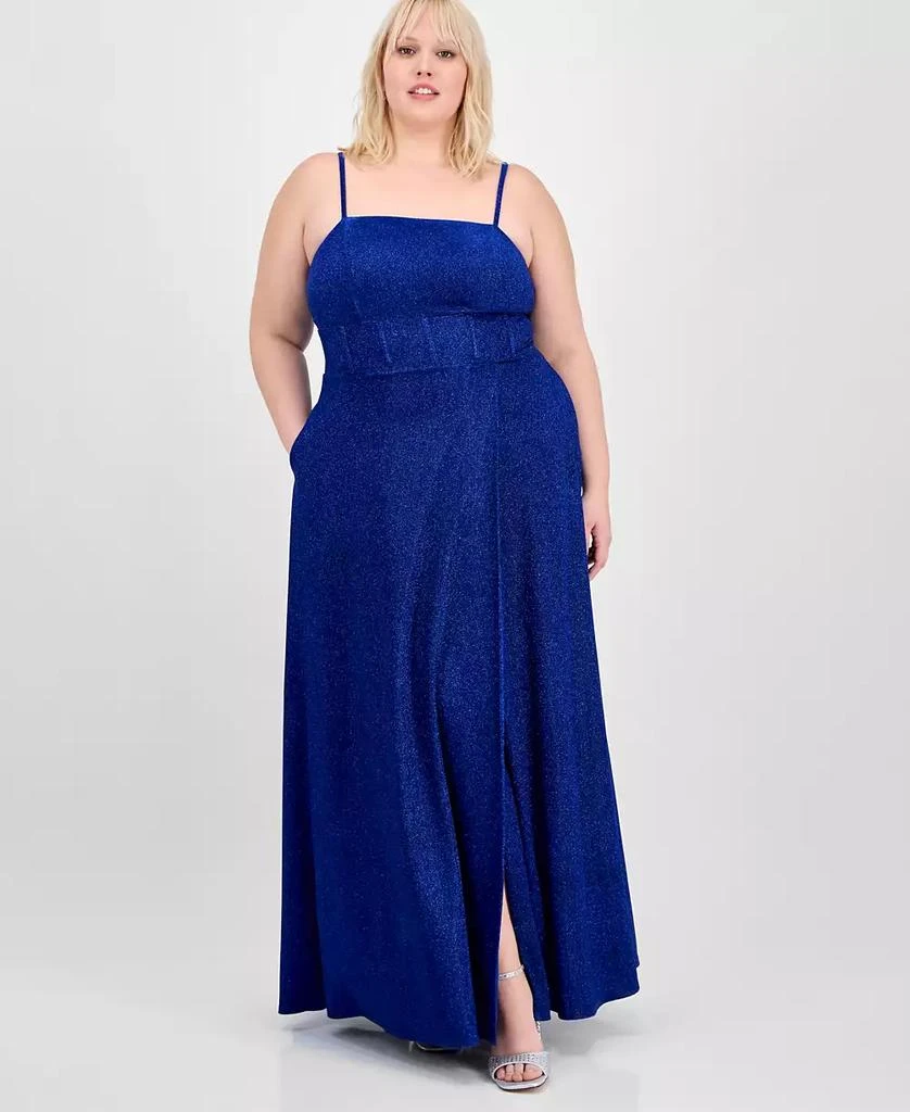 City Studios Trendy Plus Size Glitter Sleeveless Gown 3