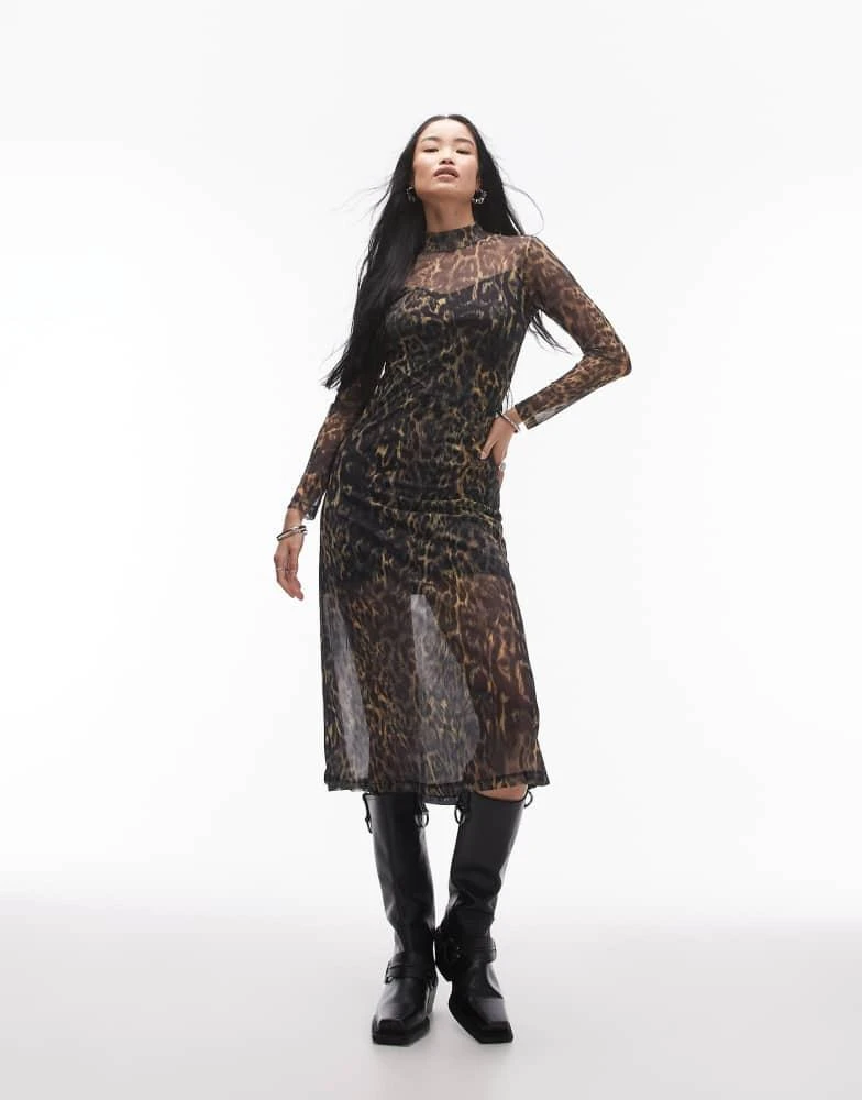 ALL SAINTS AllSaints Hanna mesh midi dress in leopard print 1