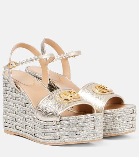 Valentino VLogo metallic leather wedge sandals 1