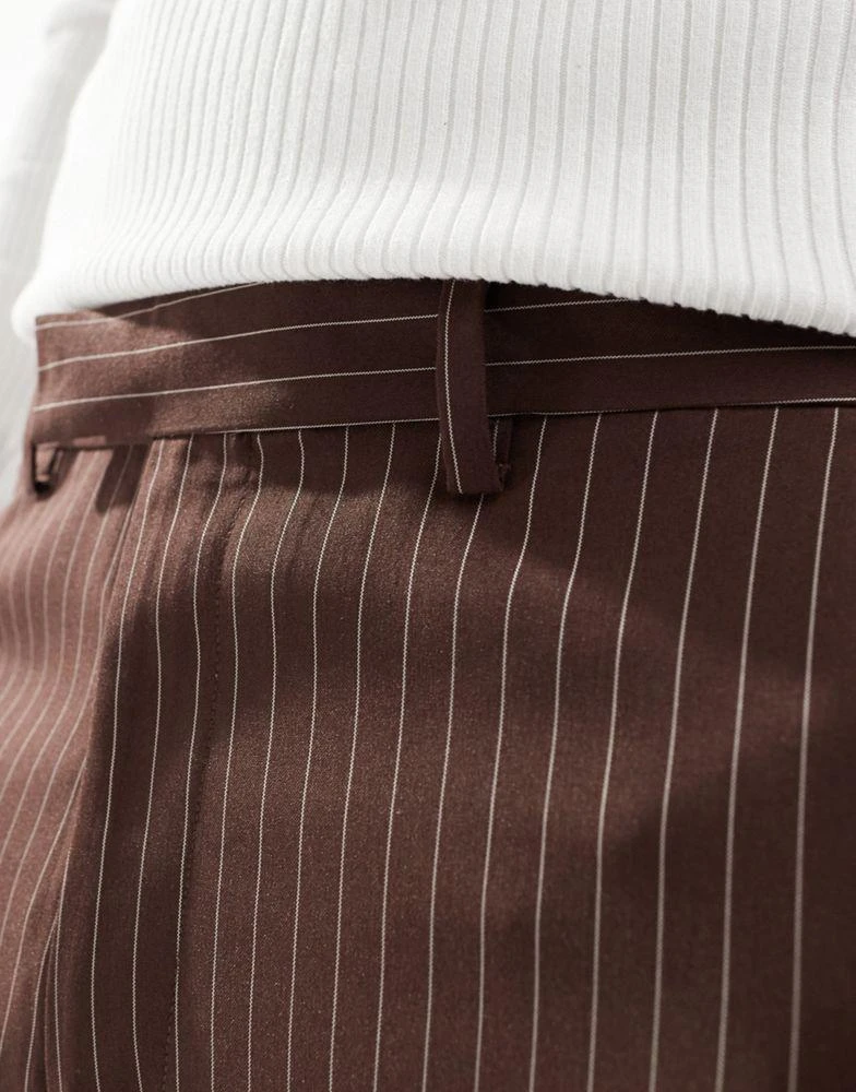 ASOS ASOS DESIGN smart tapered pinstripe trousers in brown 5