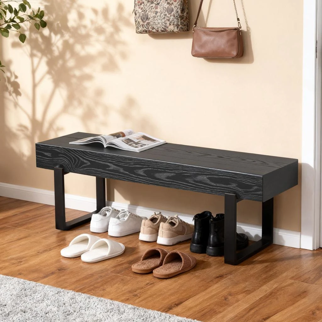 Streamdale Furniture Streamdale 59" Wood Bench for Bedroom, Farmhouse Kitchen Table Benches, Modern Shoe Bench, Black