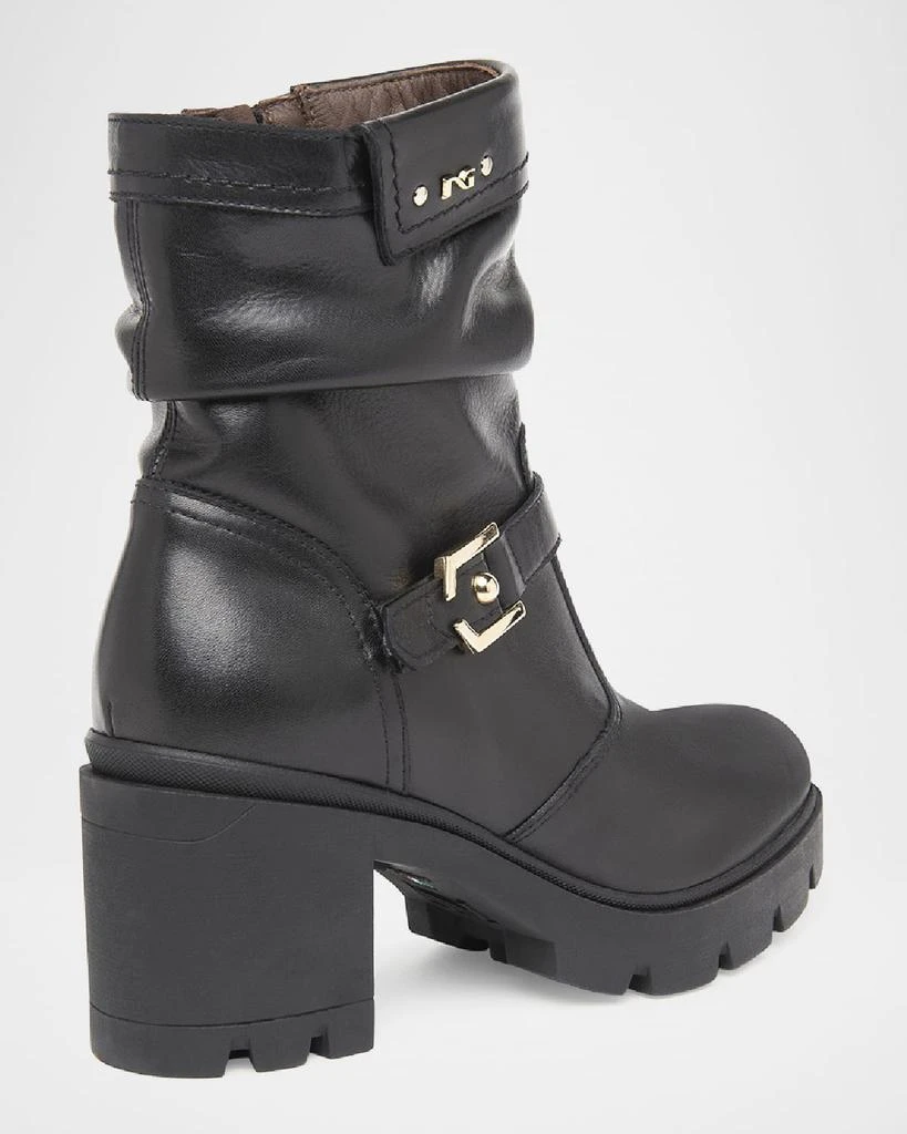 NeroGiardini Slouchy Leather Buckle Short Moto Boots 3