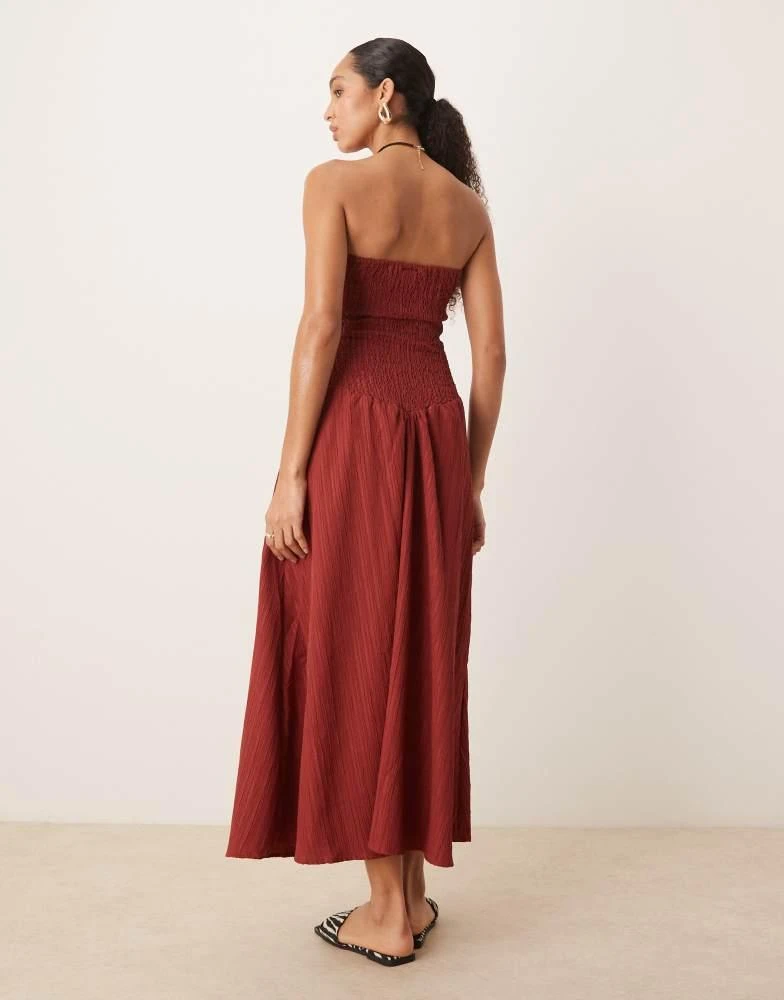 ASOS ASOS DESIGN crinkle bandeau maxi dress in burgundy 4